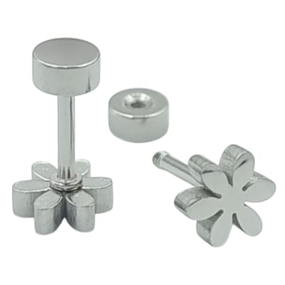 Kleine kinderoorbellen bloem - Premium staal - Zilverkleurig - Ø 8 mm