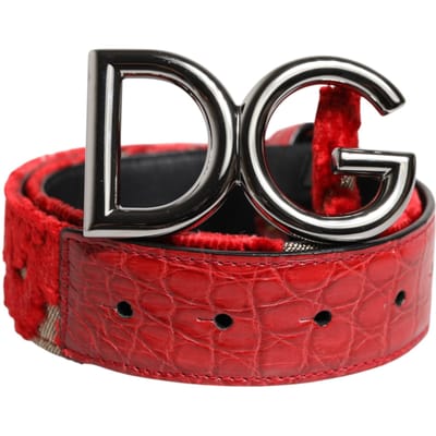 Dolce & Gabbana Rode Viscose Zilveren DG Logo Metalen Gesp Ceintuur