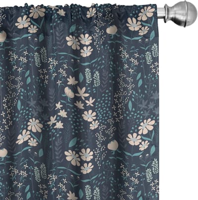ABAKUHAUS – Bloemen gordijnen 2x75x225 cm – Microvezel – petrolblauw