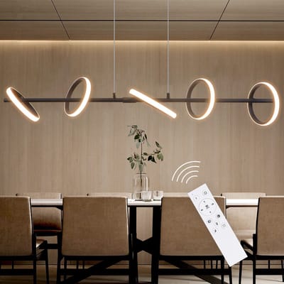 NETTLIFE LED Hanglamp - zwart - 5 lichts - dimbaar eettafellamp met afstandsbediening - modern - 42W - draaibare verwijderbare ringen - 150CM in hoogte verstelbaar - woonkamer | eetkamer
