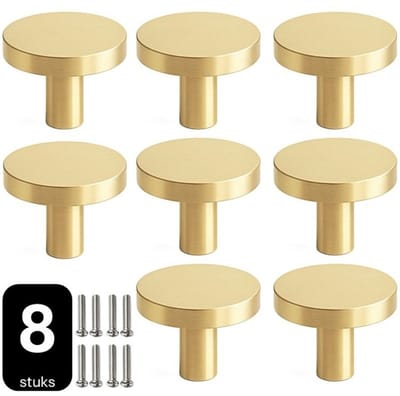 8 X MSQDESIGN Kastknoppen Goud (Metaal) - Gouden Deurknopjes - Meubelknoppen Goud voor keuken , kast en deurjes - Deurknopjes Goud rond - Handgreep - Moderne Meubelknop Goud - Goude Deurknopjes - Deurknoppen Goud - Ladeknoppen voor deurtjes