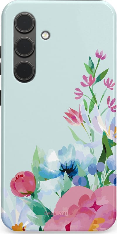 Casetastic hoesje geschikt voor Samsung Galaxy S24 - Dubbellaagse bescherming - Dagdroom in bloei - Fashion Case - Lichtgrijs Lichtroze