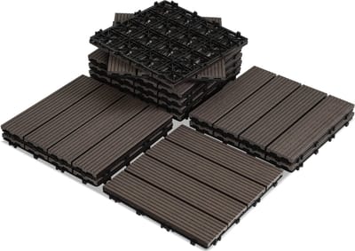 33 stuks WPC-terrastegels met drainage en kliksysteem voor tuin- en balkonvloeren, 30x30 cm, donkerbruin