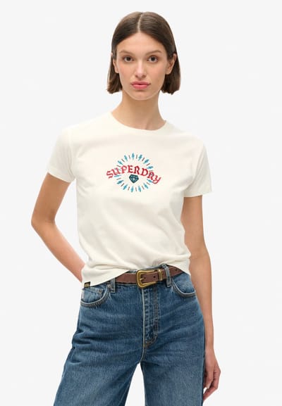 Superdry - Tattoo Rhinestone getailleerd T-shirt - Dames - T-shirts