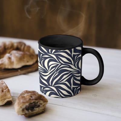 Magische Mok - Foto op Warmte Mokken - Koffiemok - Bladvormen - Blauw - Patroon - Wit - Magic Mok - Beker - 350 ML - Theemok