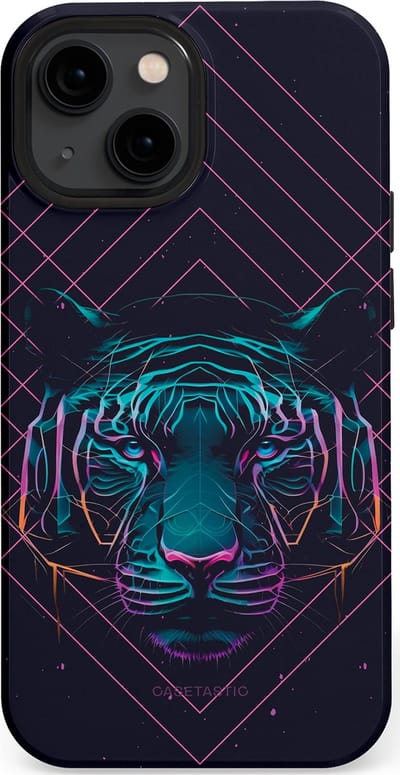Casetastic hoesje geschikt voor Apple iPhone 13 mini - MagSafe - Dubbellaagse bescherming - Neon Tijger - Fashion Case - Donkerblauw