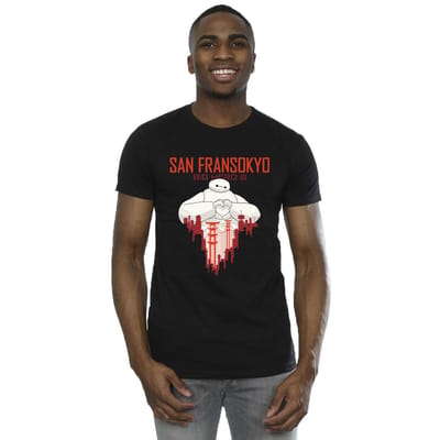 Disney Heren Big Hero 6 Baymax San Fransokyo Hart T-Shirt (Zwart)