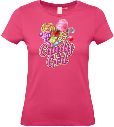 Dames t-shirt Candy Girl | Carnavalskleding heren dames | Halloween Kostuum | Foute Party | Fuchsia Dames | maat XS