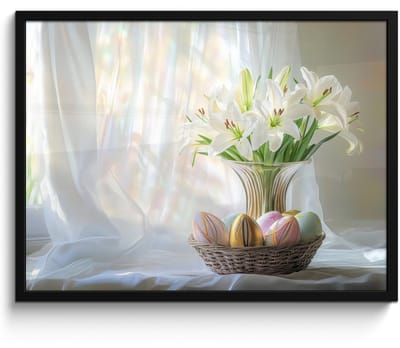 Poster in lijst - Fotolijst 70x50 cm - Posters - Vaas - Eieren - Bloemen - Posterlijst zwart - Decoratie - Wanddecoratie woonkamer - Muurdecoratie slaapkamer