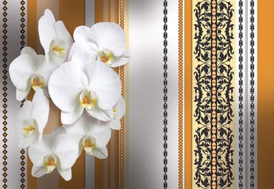 Fotobehang Flowers Floral Orchids Pattern | XL - 208cm x 146cm | 130g/m2 Vlies