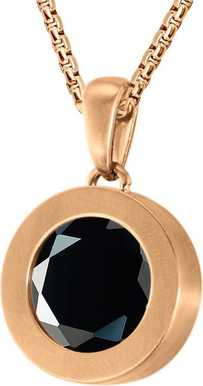Quiges 12mm Mini Munt Hanger Rosékleurig RVS Mat met Geslepen Zirkonia Zwart Munt en Box Ketting Ankerketting 42-46cm