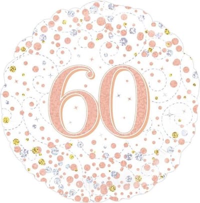 Oaktree - 60th Sparkling Fizz Birthday White & Rose Gold Holographic
