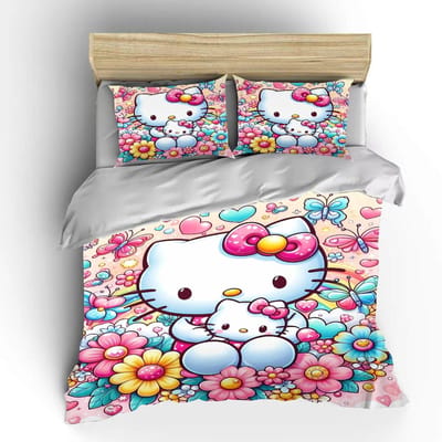 Hello Kitty Sanrio Beddengoedsets Dekbedovertrek Bedsprei Dekbedovertrek Kussensloop 2-3 Stuks Sets Schattige Slaapkamerdecoratie US King 259x228cm