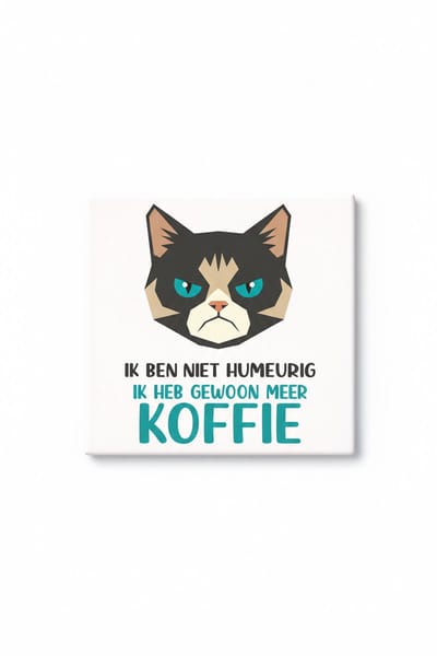 Grappige Nederlandse Koffie Kat Keramische Tegel – Ik Ben Niet Humeurig Ik Heb Meer Koffie Quote Decoratieve Cadeau Tegel voor Koffieliefhebbers