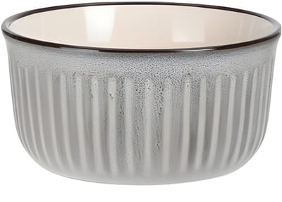 Siaki Soepkom Striped - lichtgrijs - 14 x 7 cm - keramiek - kommetjes/schaaltjes - 500 ml