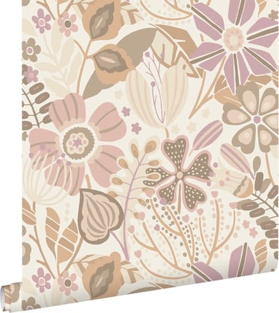 ESTAhome behang bloemmotief beige en lila paars - 53 cm x 10.05 m - 139675