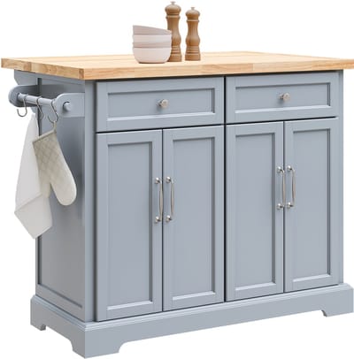 SoBuy Keukentrolley met Wielen - Centrale Eiland met Werkblad - Keukenkast met Opslag - Grijs,115x46/71x92 cm, FKW71-II-HG - voor Keuken of Eetkamer