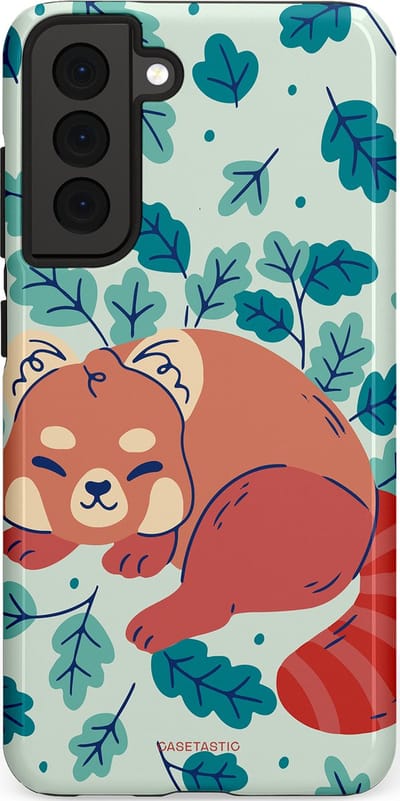 Casetastic Hoesje Geschikt voor Samsung S21 FE - Stijlvolle Beschermende Duo-layer Case - Rode panda avonturen