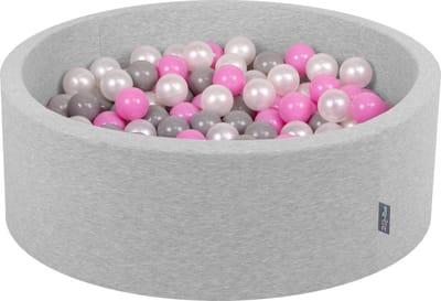 KiddyMoon Ballenbad Voor Baby's met 200 kleurrijke ballen ∅7cm 90x30cm - Ballenbak voor kinderen - Rond ballenbak foam - Schuimvulling - Voor sensorische - Lichtgrijs: Parel, Grijs, Roze