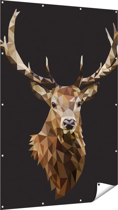 Gards Tuinposter Origami Hertenkop - Hert - Abstract - 120x180 cm - Tuindoek - Tuindecoratie - Wanddecoratie buiten - Tuinschilderij