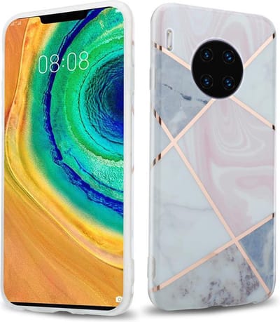 Cadorabo Hoesje geschikt voor Huawei MATE 30 PRO in Roze Wit Goud Marmer No. 9 - Beschermhoes gemaakt van TPU siliconen Case Cover met mozaïek motief