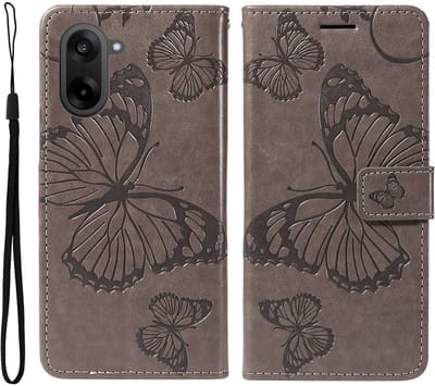 Coverup Hoesje - Geschikt voor OnePlus Nord CE5 Hoesje - Coverup Vlinders Book Case - Taupe Grijs