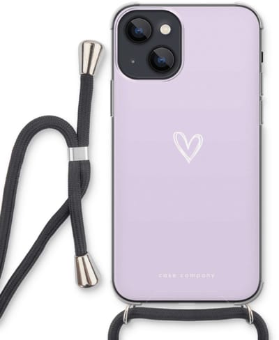 Case Company® - Hoesje met koord geschikt voor iPhone 13 mini hoesje met Koord - Klein hartje paars - Telefoonhoesje met Zwart Koord - Bescherming aan alle Kanten en Over de Schermrand