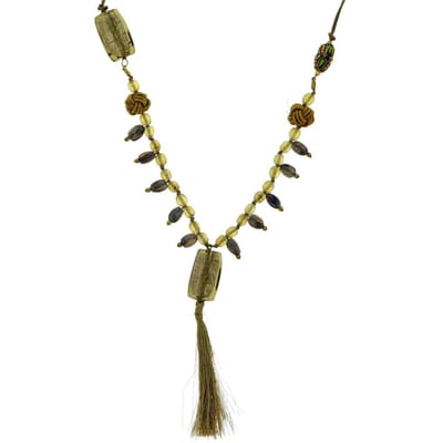Behave - Lange goudkleurige bruine ketting met kwast, 112 cm