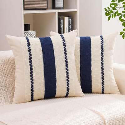 Boho Sierkussenslopen - Kussenhoezen Boerderijstijl - Woonkamer Decoratie - Natuurlijke Linnenmix - 50 x 50 cm - Marineblauw