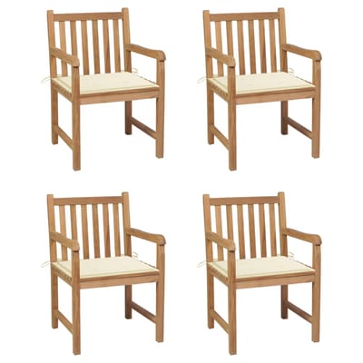 vidaXL - Tuinstoelen - 4 - st - met - crèmekleurige - kussens - massief - teakhout