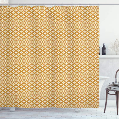 ABAKUHAUS douchegordijn etnisch – haakrand – 175 x 200 cm – donkergeel