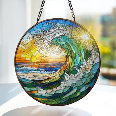 Kleurige Glazen Hangdecoratie voor Raam en Tuin - Handgemaakte Suncatcher voor Kerst en Landschappen 20x20cm