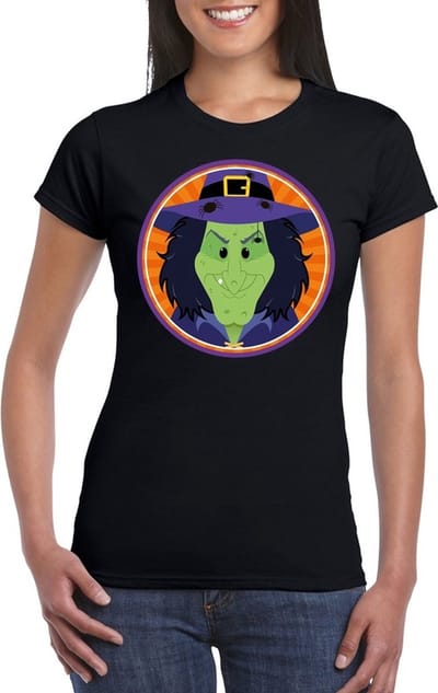 Halloween heksje t-shirt zwart dames - Halloween kostuum S