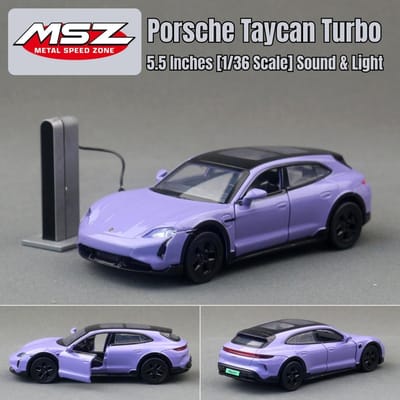 1/36 Porsche Taycan Turbo S Speelgoedauto Model Msz Diecast Metaal Miniatuur Pull Back Geluid & Licht Collectie Cadeau Voor Kinderen Jongen
