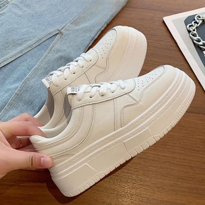 Hoogwaardige Leren Kleine Witte Schoenen Kinder Lente en Zomer Nieuwe Veelzijdige Dikke Zool Verhogende Board Schoenen Casual Sportschoenen 40 white