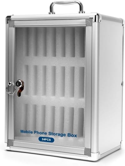 Mobiele Telefoon Opslagkast met 24 Slots, Wandmontage, Handvat, Ideaal voor Klaslokalen, Kantoor en Werkplaats, 28 x 20 x 38 cm