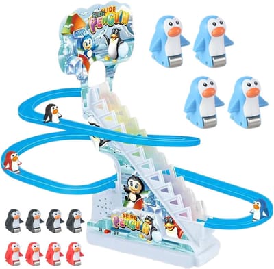 Pinguïn Klim Speelgoed - Achtbaan Racebaan - Kinderen Spelen - Automatische Klimfunctie - 196 x 15 x 84 cm - Multicolor