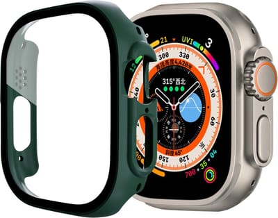 By Qubix - Apple Watch Ultra case - Donkergroen - Geschikt voor Apple Watch 49mm hoesje - screenprotector - Bescherming iWatch - Bescherm hoesje
