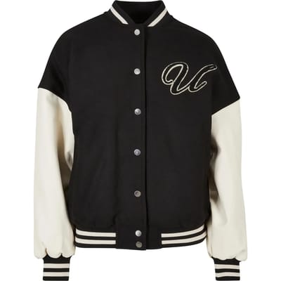 Urban Classics - Oversized Big U College jacket - M - Gebroken wit/Zwart