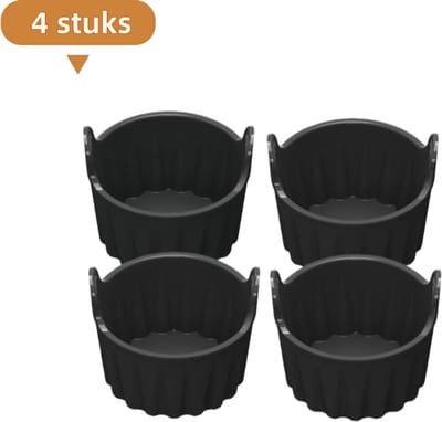 4-delige muffinvorm - siliconen bakvorm - geschikt voor airfryer - gemakkelijk schoon te maken - eierkokervorm - zwart