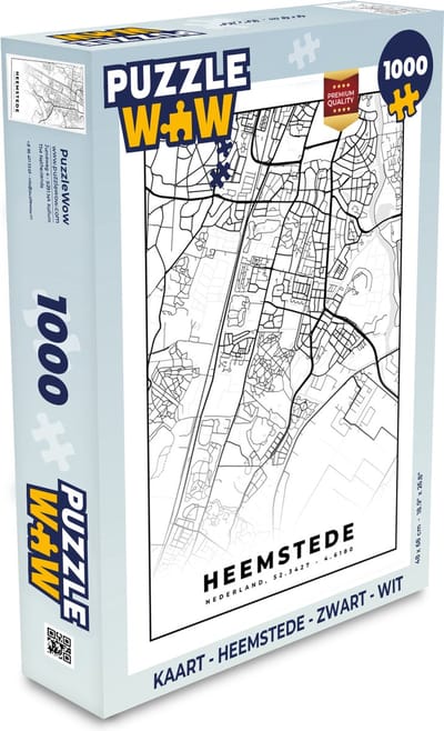 Puzzel Kaart - Heemstede - Zwart - Wit - Legpuzzel - Puzzel 1000 stukjes volwassenen