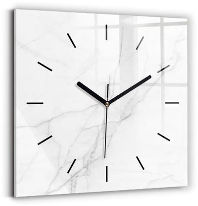 Wallfluent Wandklok - Decoratief marmer Klok met Afbeelding - 30 cm x 30 cm - Wit Wandklok - Zwarte Handen - Wandklok Zonder Cijfers - Wandklok voor in de Keuken - Vierkante Glazen Klok - Industrieel Wandklok - Unieke Wandklok