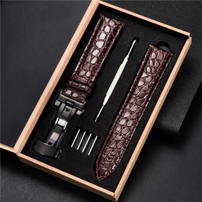 Top luxe krokodilpatroon horlogeband lederen bandjes 18 mm 20 mm 22 mm 24 mm met roestvrijstalen automatische sluiting horlogeband 20mm black