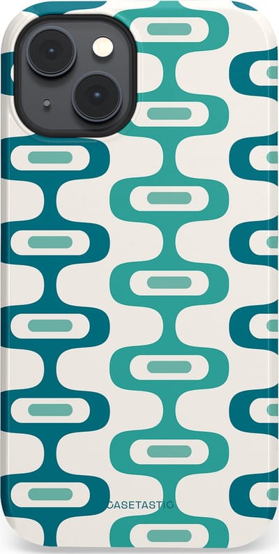 Casetastic hoesje geschikt voor Apple iPhone 14 - MagSafe - Dubbellaagse bescherming - Vormen vibe - Fashion Case - Wit Petrol Lichtgrijs Mintgroen
