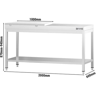 GGM Gastro Edelstahl Arbeitstisch PREMIUM - 2000x600mm - mit Grundboden - inkl. 1/2 Schneideplatte Weiß