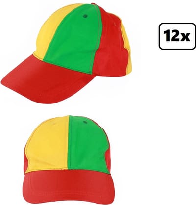 12x Pet rood/geel/groen verstelbaar - Thema feest carnaval festival party verjaardag fun