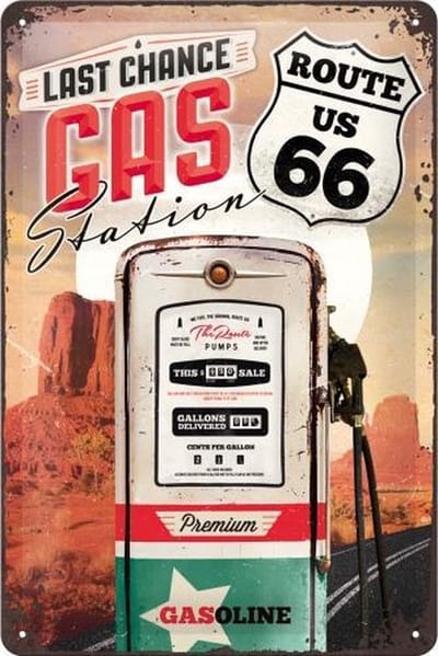 Metalen Wandbord - Route 66 Gas Station - 20x30 cm