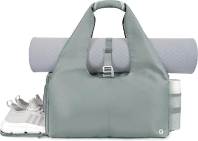 Sporttas voor dames, yogatas, grote draagtas met schoenenvak en vak voor natte spullen, reistas voor fitnessstudio, sport, gymtas voor yogamatten en yoga-accessoires, grijs