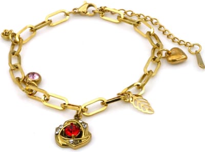 Armband - RVS - bloem - goudkleurig - 16-21 cm