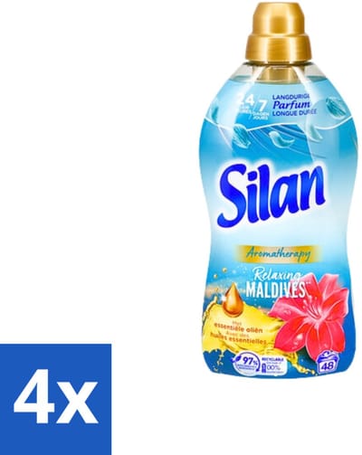 4 x Silan Aromatherapy - Wasverzachter - Relaxing Maldives - Essentiële Oliën en Langdurige Parfum - 48 Wasbeurten - 1.056L - Wasverzachter - Aromatherapie - Essentiële Oliën - Tropische Geur - Malediven